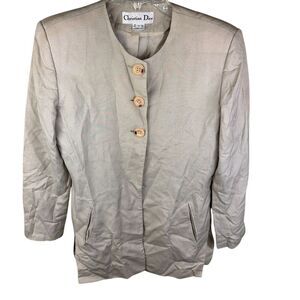 Vtg Vintage Christian Dior 3 Button Blazer Jacket Size 4 Beige Women